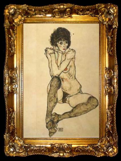 framed  Egon Schiele Seated Female Nude,Elbows Resting on Right Knee (mk12), ta009-2